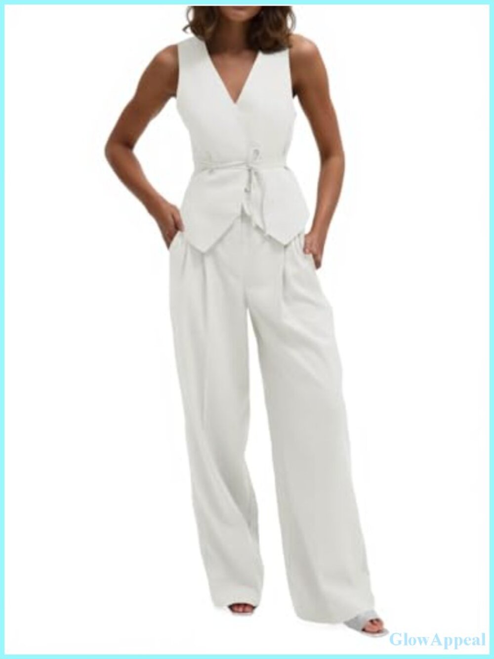 2 Piece Blazer Vest Wide Leg Pants Set Sleeveless Business Casual